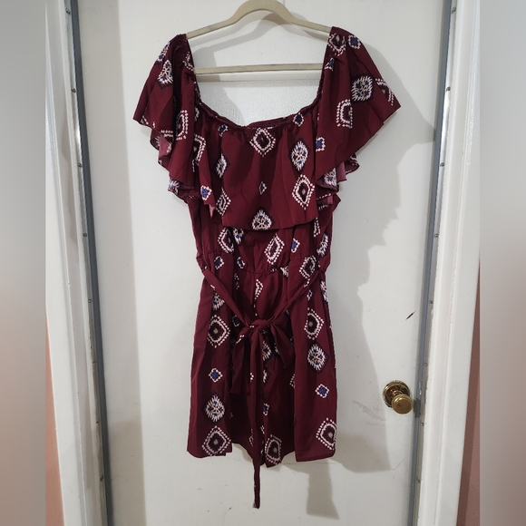 Bardot Ruffle Trim Aztec Romper - Picture 3 of 4